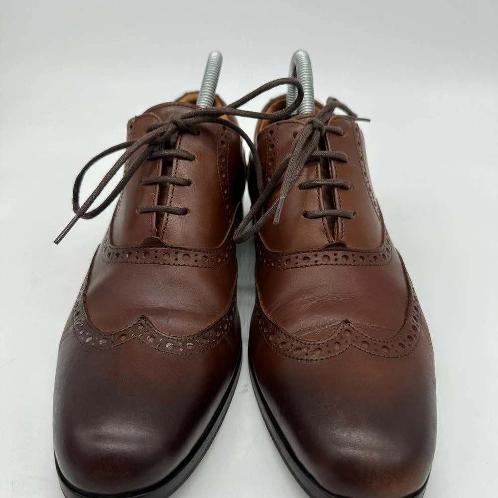 Wolf Shepherd‎ Mens Oxford Dress Shoes 8 Brown Wing Tip Lace Up Italian Leather